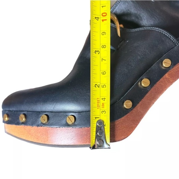 VERONICA BEARD Giles Clog in Black Leather Gold Stud Grommet Wooden Heel Sz 10 - Picture 12 of 14